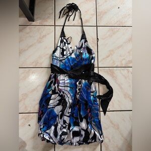 Bebé Blue and black halter neck dres